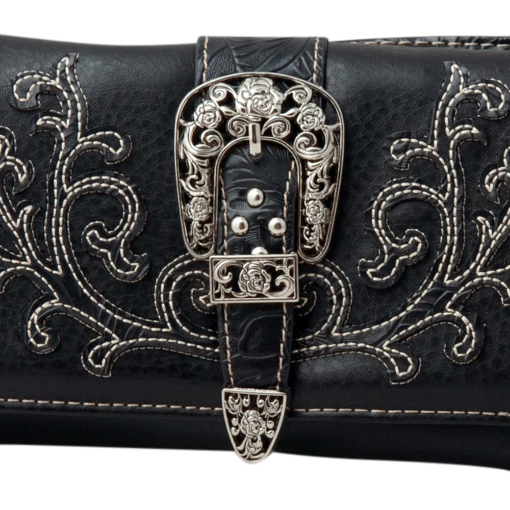 Western Wallet Women Crossbody Wristlet Trifold Clutch Cowgirl Buckle Purse